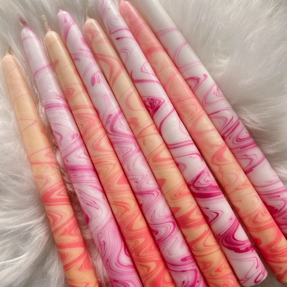 Elegant Pink Swirl Taper Candles set of 2